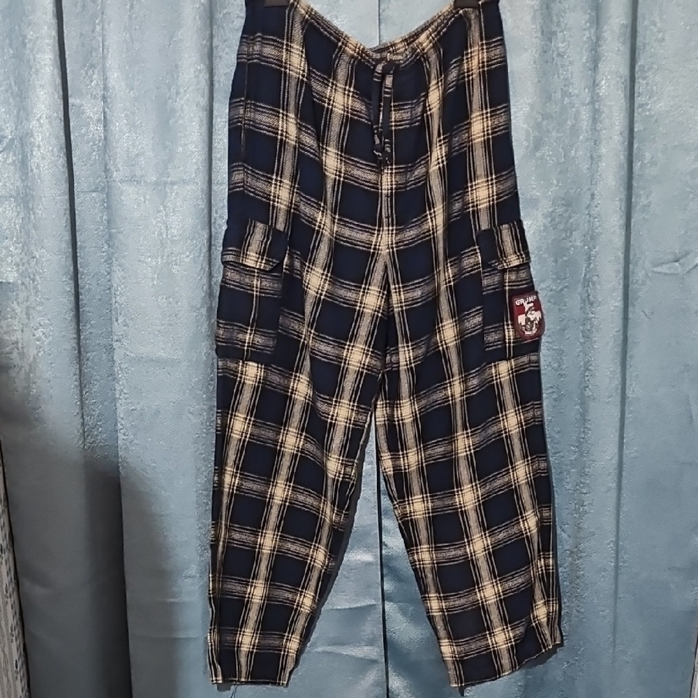 Snow White's "Grumpy" Men's Navy Blue & Cream Plaid Cargo Pants - Medium